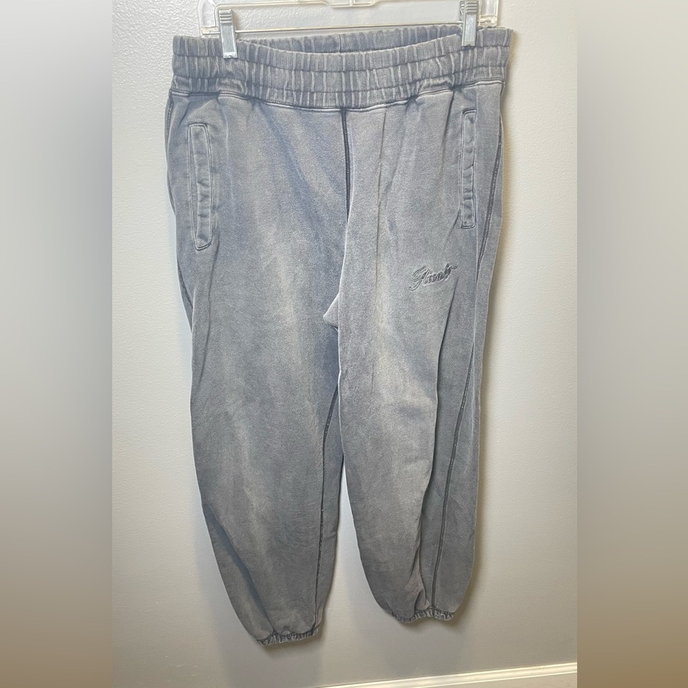 Awake Men's Gray Sun-bleached Logo Sweatpants Drawstring Elastic Waist Large‎